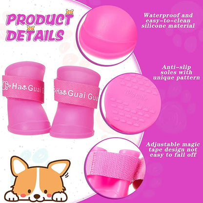 Pet Dog Rainshoes Waterproof Silicone Dog Shoes Anti-skid Boots For Small, Medium & Large Dogs or Cats