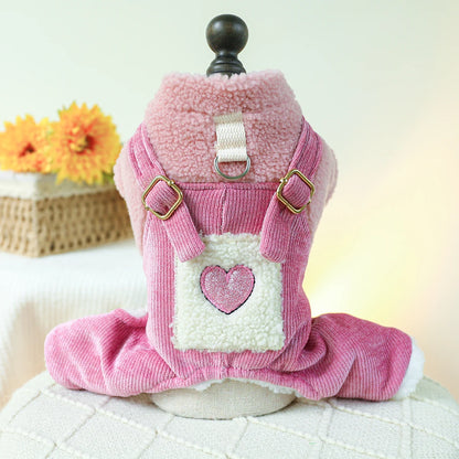 Winter Overall For Dogs Pink Harness / Jacket With Pink Corduroy Pants