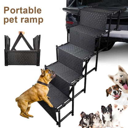 5 Steps Dog Car Ramp for Large Dog Support Up 150 Lbs Foldable Portable Dog Steps