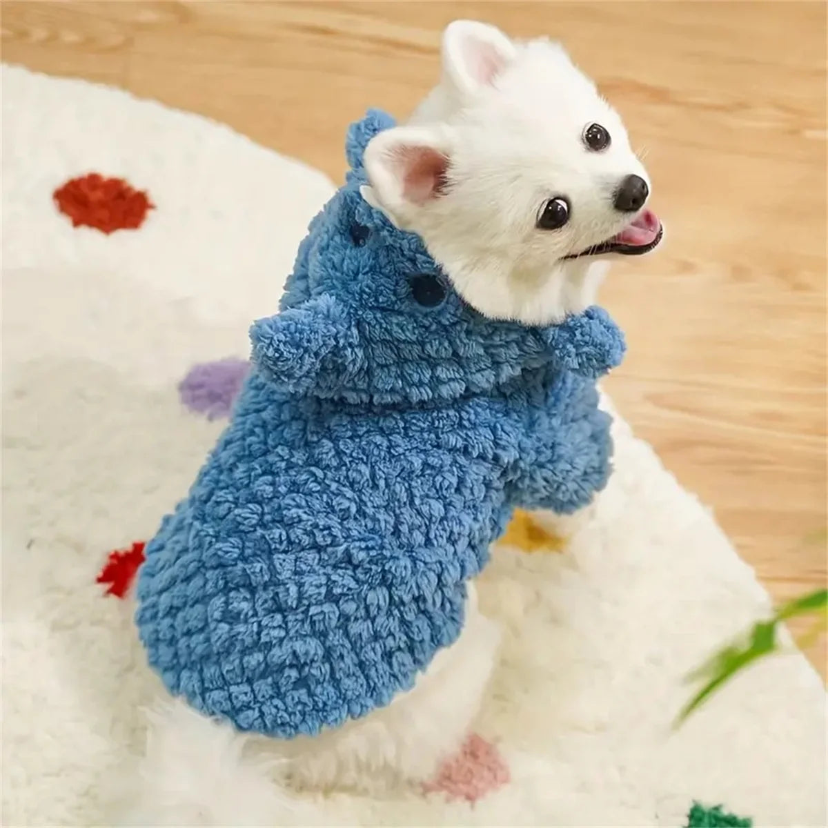 Cozy Shark Plush Pet Hoodie - Thick, Warm Fleece Sweater for Small to Large Breeds