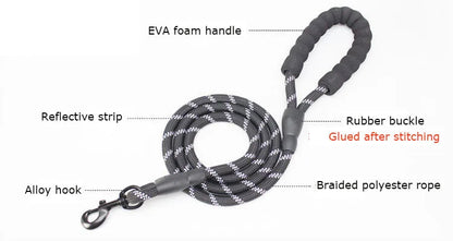 1.5m Pet Leash with Reflective & Comfortable Padded Handle for Small, Medium and Large Dogs