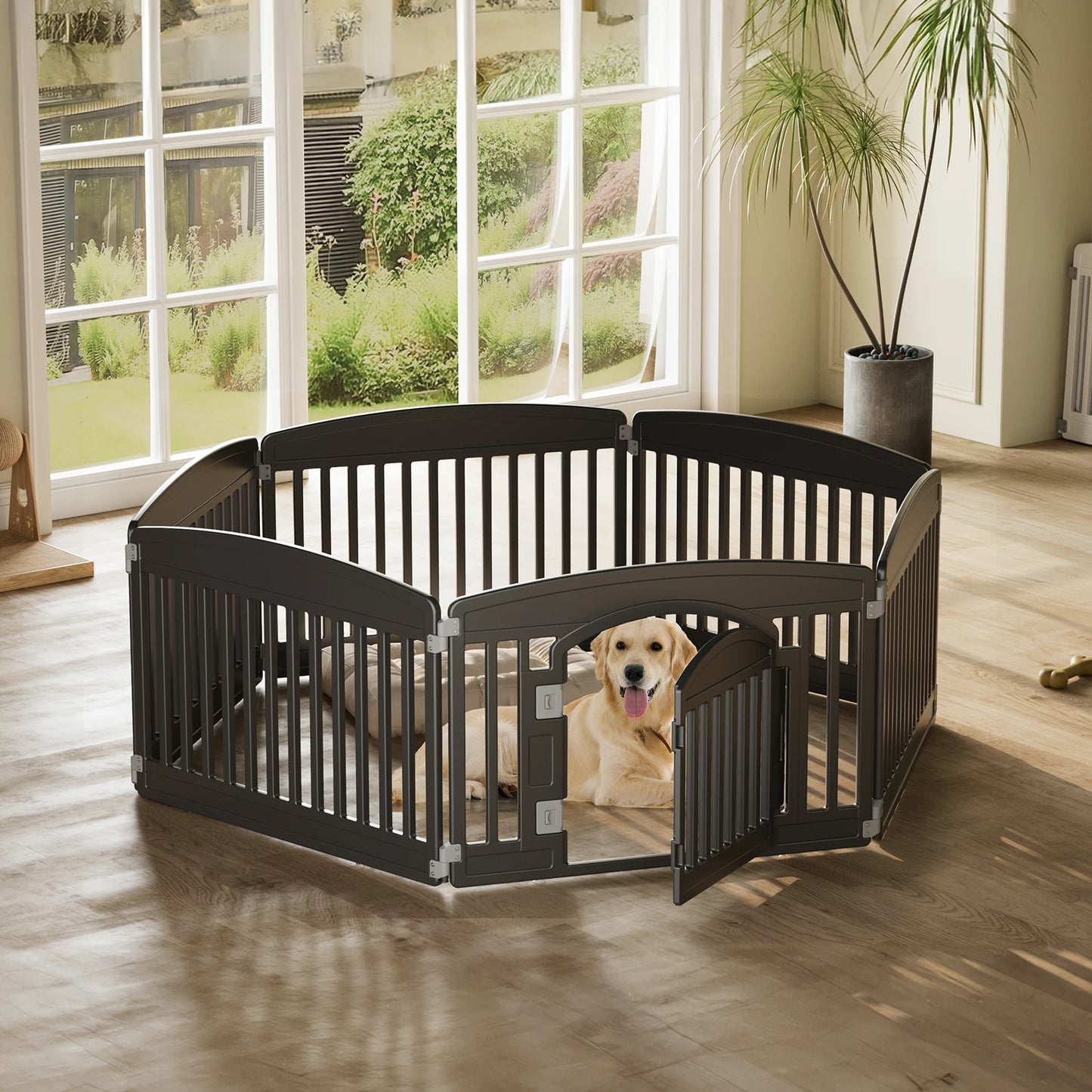 Plastic Dog Playpen, 6 Panel, 24IN Expandable Durable Pet Fence for Medium Dogs Indoor / Outdoor, Folding Portable Puppy Playpen