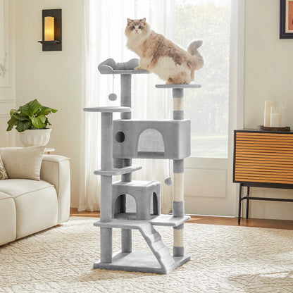 54in Tall Multi-Level Cat Tree Tower for Indoor Pet Furniture Stable Kitty Play House with Sisal Scratching Post