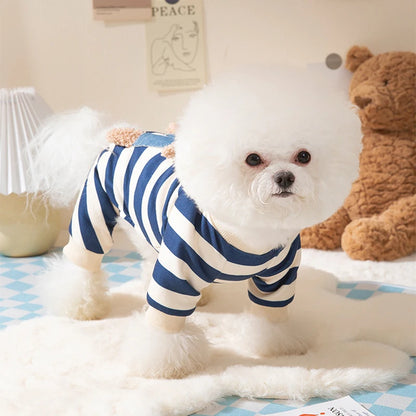 Pet Dog Clothes Striped Smile Print Jumpsuits, Pajamas