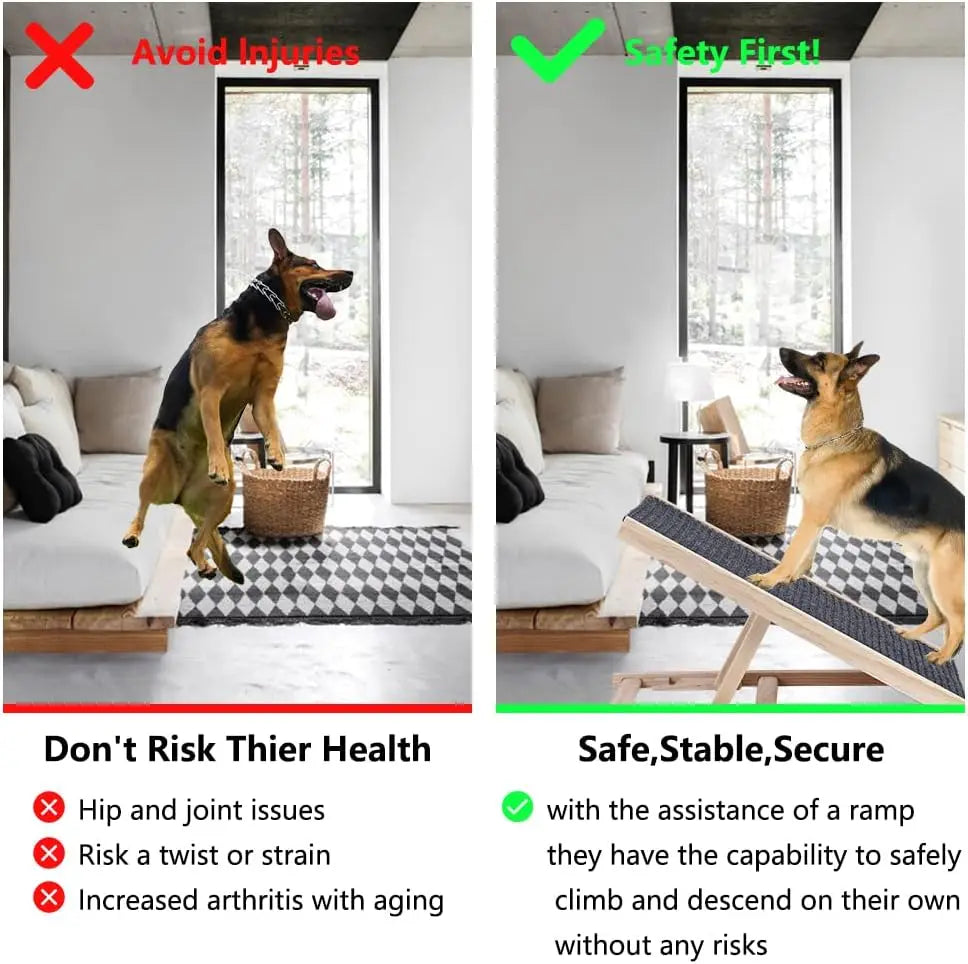 Wooden Pet Dog Safety Ramp Ladder Lightweight Folding Portable Anti-skid Adjustable 2 Height Climbing Ladder for Dogs and Cats