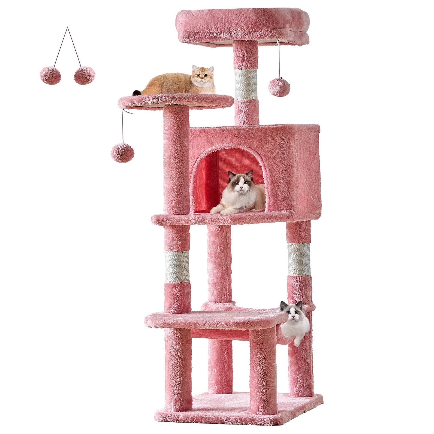 44In Stable Cat Tree Tall Multi-Cat Climbing Tower for Pet Furniture Natural Sisal Scratching Posts
