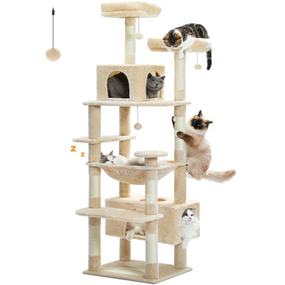 Large Cat Tree and Tower for Indoor Cats With Sisal-Covered Scratching Posts Spacious Hammock Padded Perches and Condos