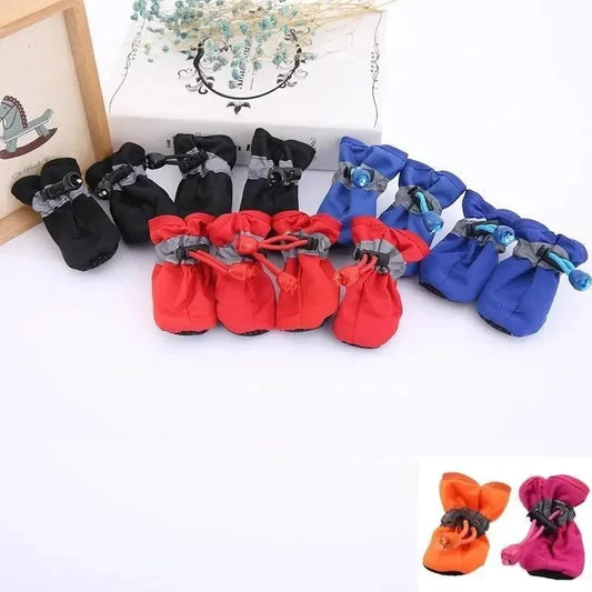 4pcs Dog or Cat Soft-Soled Shoes Waterproof Pet Dog Shoes Anti-Slip Rain Snow Boots Footwear