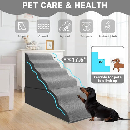 Dog Stairs for High Beds 30-36 inches Tall, 6-Step Pet Stairs/Steps for Small Large Dogs