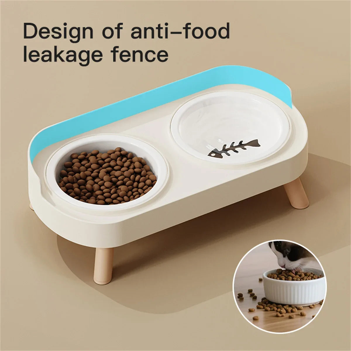 Pet double bowl feeder, adjustable height, cat and dog water dispenser