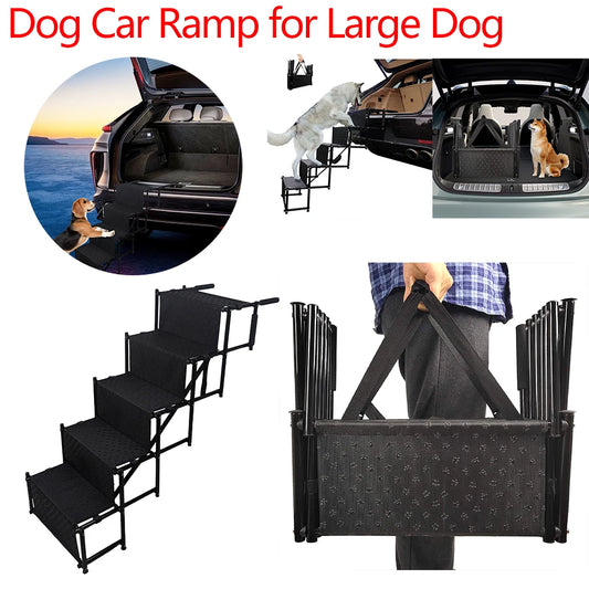 5 Steps Dog Car Ramp for Large Dog Support Up 150 Lbs Foldable Portable Dog Steps