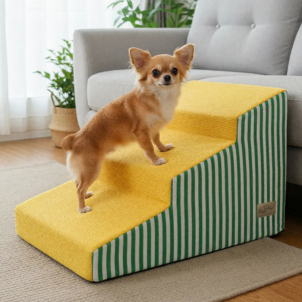 Dog Damp Step 3/4/5 Steps High-Density Foam Dog Stairs with Gentle Slope for High Beds and Sofa, Washable Cover, Vibrant Color