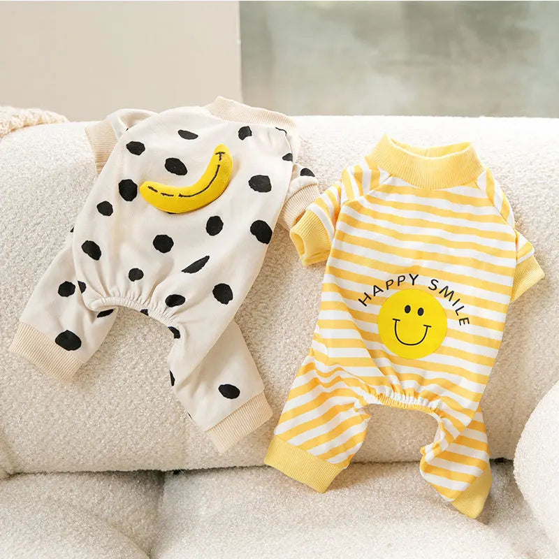 Pet Dog Clothes Striped Smile Print Jumpsuits, Pajamas