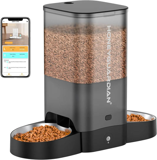 5L Automatic Cat Feeder for Two Cats, WiFi Smart Pet Dispenser with App Control, Dual Power, Stainless Steel Bowl