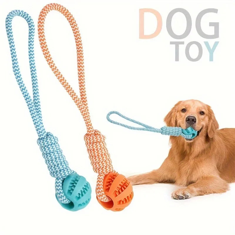 Interactive Dog Treat Ball 18x13cm, Chew Resistant Rope Toy with Food Dispensing