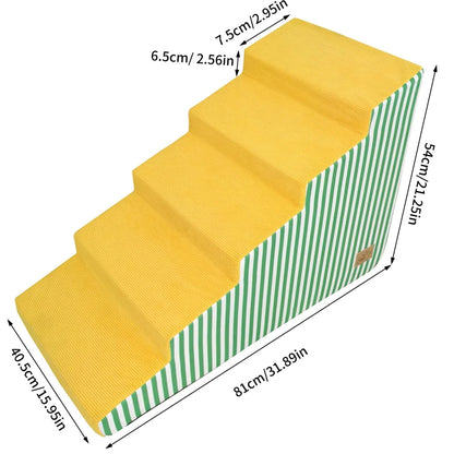 Dog Damp Step 3/4/5 Steps High-Density Foam Dog Stairs with Gentle Slope for High Beds and Sofa, Washable Cover, Vibrant Color