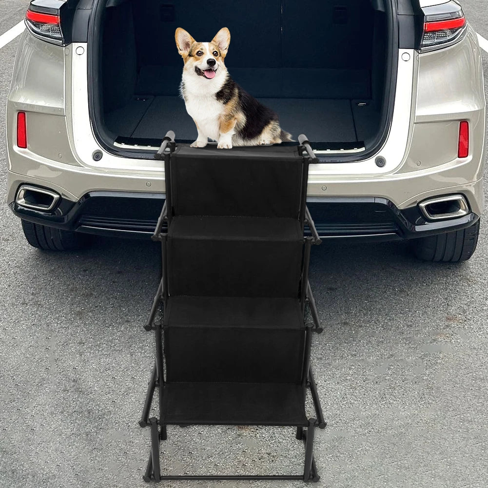 4 Steps Pet Ladder Ramp Foldable Nonslip Surface Lightweight Sturdy Portable Folding Pet Stairs Rubber for Car, Home Indoor Outdo