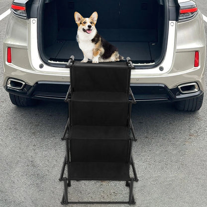 4 Steps Pet Ladder Ramp Foldable Nonslip Surface Lightweight Sturdy Portable Folding Pet Stairs Rubber for Car, Home Indoor Outdo
