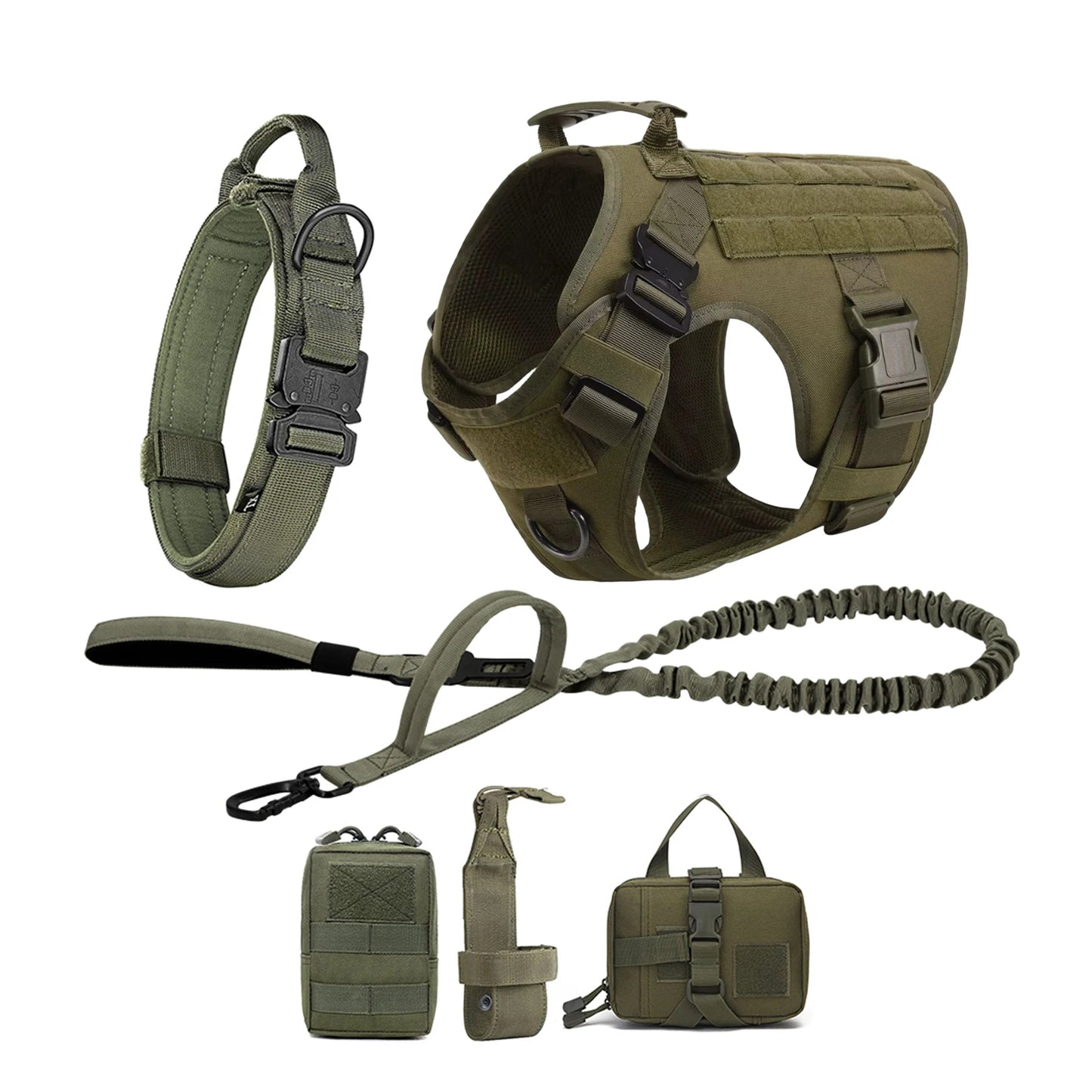 Tactical Dog Harness Collar/Harness and Leash Molle Pouches For Medium Large & Dogs