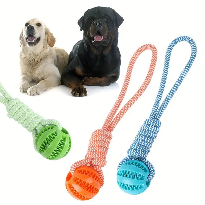 Interactive Dog Treat Ball 18x13cm, Chew Resistant Rope Toy with Food Dispensing