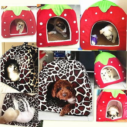 Soft Strawberry Leopard Dog or Cat House / Cave
