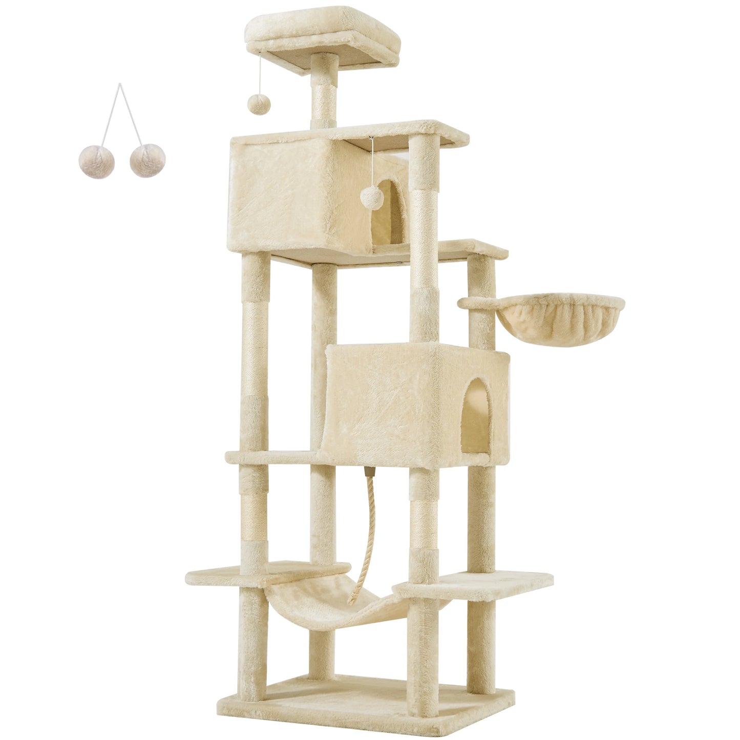 Cat Tree Tower 66 Inch Large Multi Level Cat Climbing Tower with Condo Natural Sisal Scratching Posts