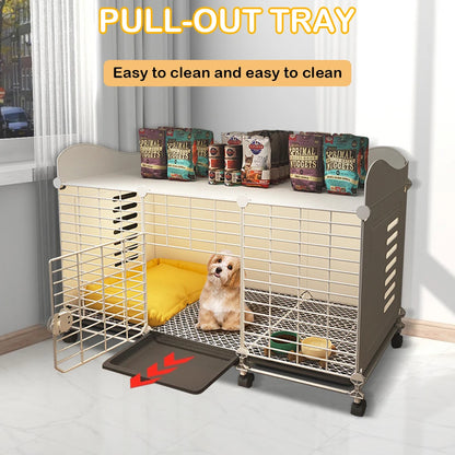Dog Crate End Table with Wheels & Tray