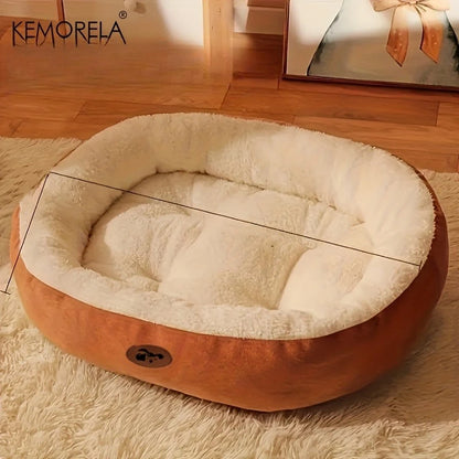 Plush Oval Pet Bed for Dogs and Cats, Thickened achine Washable All-Season Dog Cat Cushion for Small Medium Large Breeds