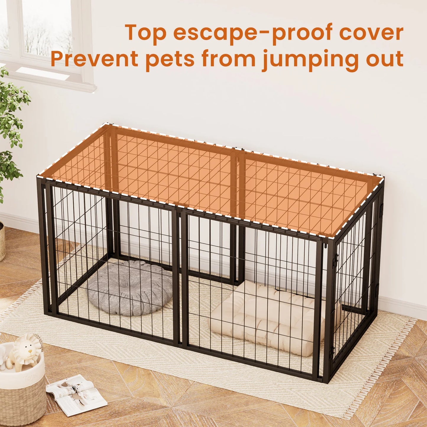 Dog Kennel for Small & Medium Dogs, with Top, Black, 47.2"L x 22"W x 24"H.
