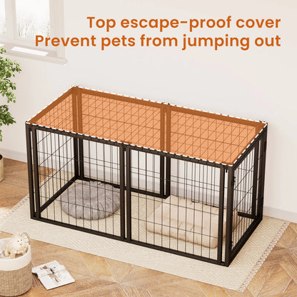 Dog Kennel for Small & Medium Dogs, with Top, Black, 47.2"L x 22"W x 24"H.