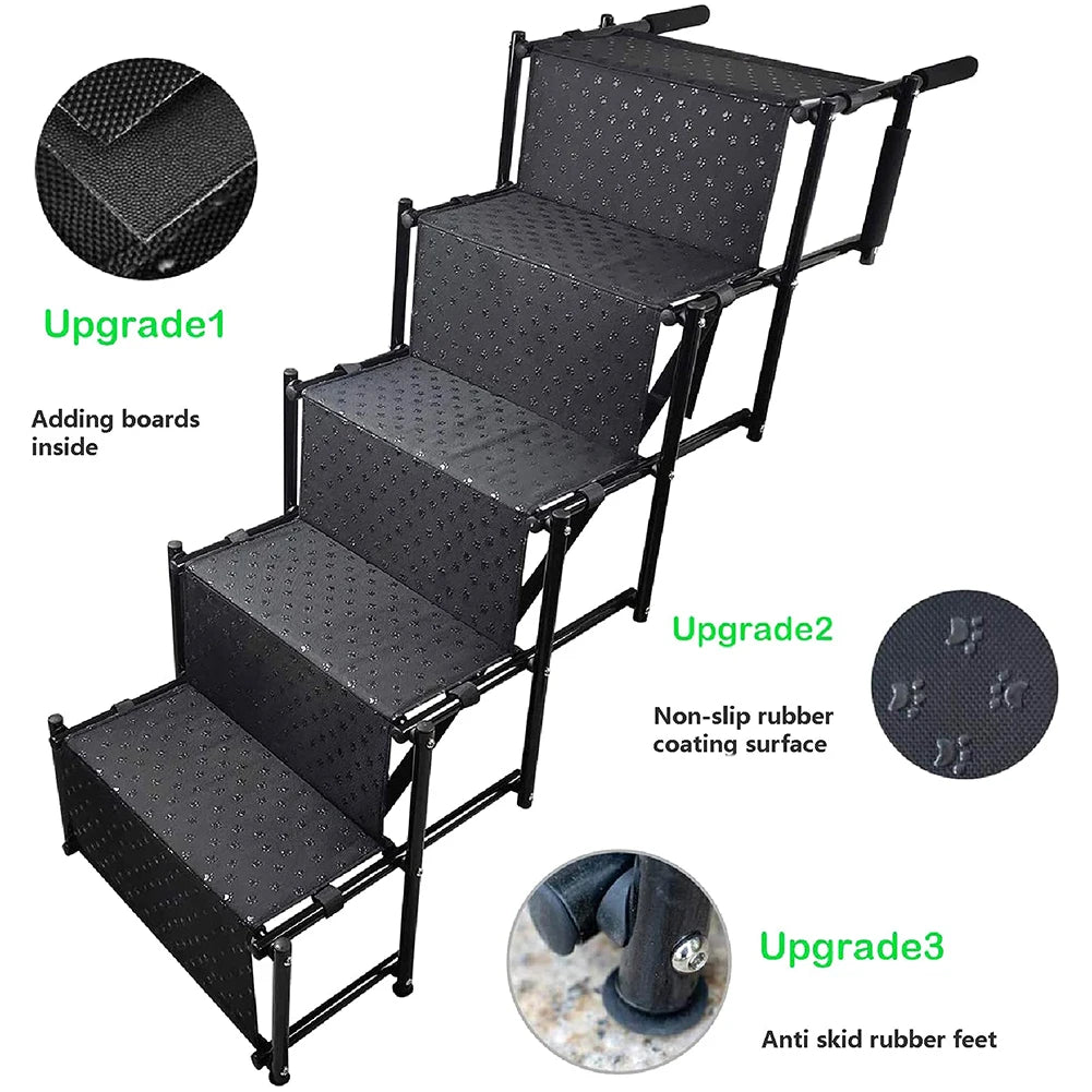 5 Steps Dog Car Ramp for Large Dog Support Up 150 Lbs Foldable Portable Dog Steps