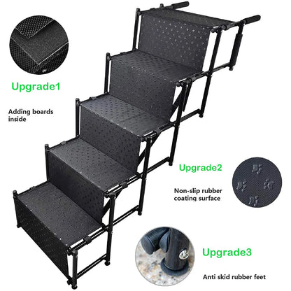 5 Steps Dog Car Ramp for Large Dog Support Up 150 Lbs Foldable Portable Dog Steps