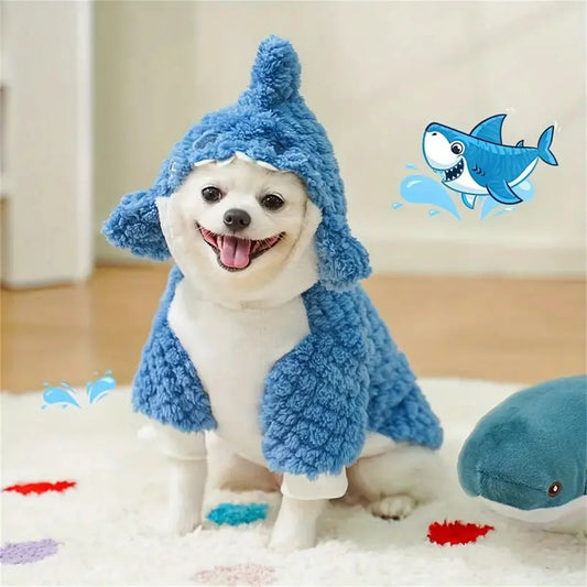 Cozy Shark Plush Pet Hoodie - Thick, Warm Fleece Sweater for Small to Large Breeds
