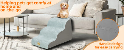 High Density Foam Curved Dog Stairs for High Beds 3/4/5 Tiers Dog Ramp Steps