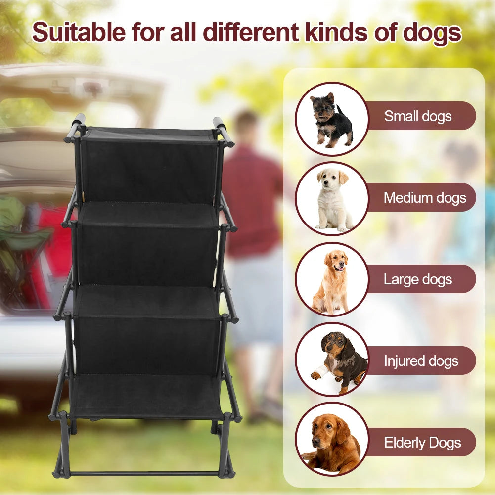 4 Steps Pet Ladder Ramp Foldable Nonslip Surface Lightweight Sturdy Portable Folding Pet Stairs Rubber for Car, Home Indoor Outdo