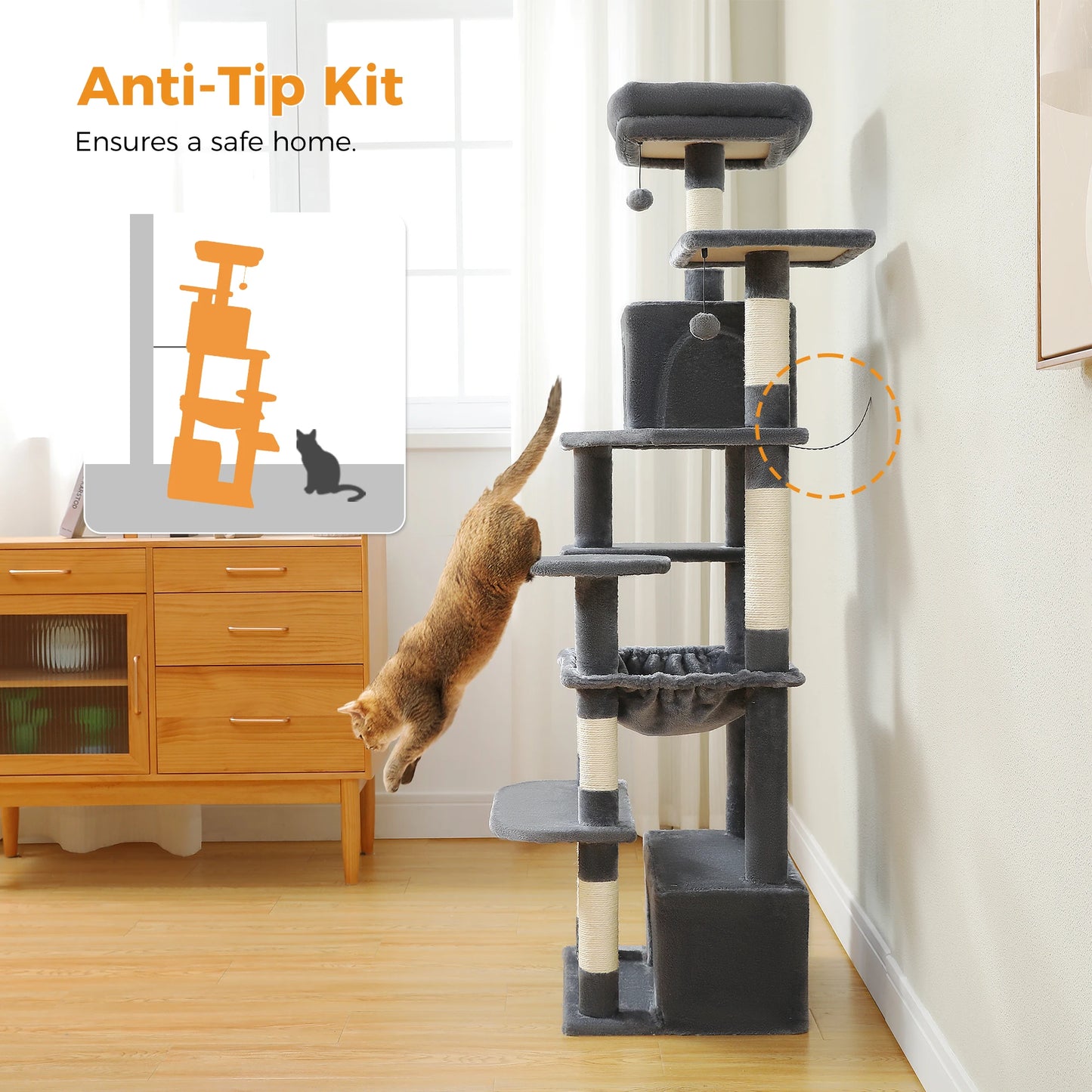 Large Cat Tree and Tower for Indoor Cats With Sisal-Covered Scratching Posts Spacious Hammock Padded Perches and Condos