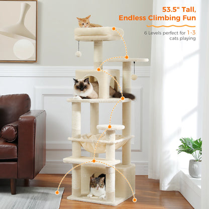 Large Cat Tree and Tower for Indoor Cats With Sisal-Covered Scratching Posts Spacious Hammock Padded Perches and Condos