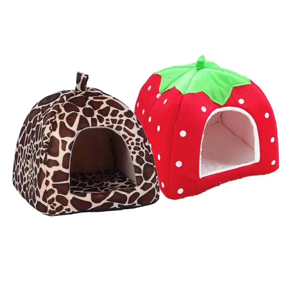Soft Strawberry Leopard Dog or Cat House / Cave