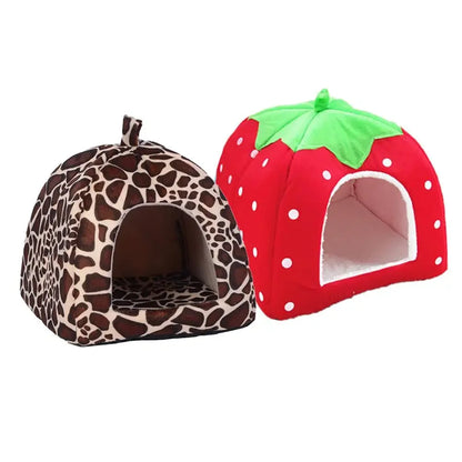 Soft Strawberry Leopard Dog or Cat House / Cave