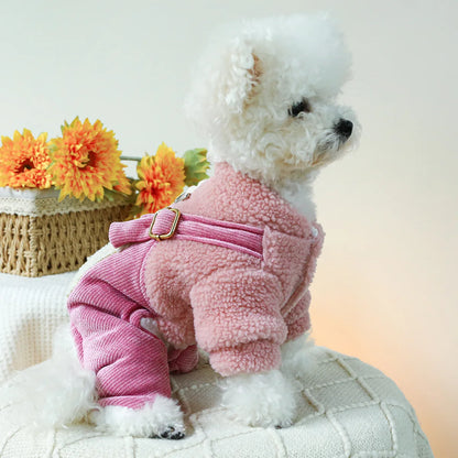 Winter Overall For Dogs Pink Harness / Jacket With Pink Corduroy Pants