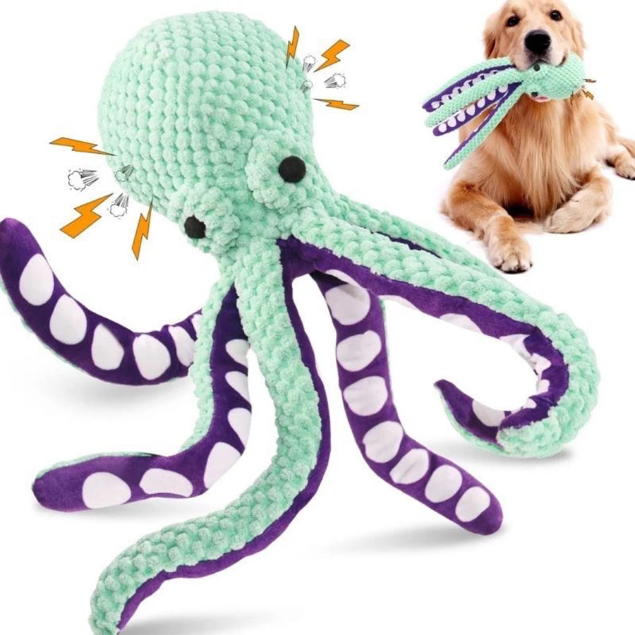 Dog pet plush octopus toy, interactive sound, companion toy