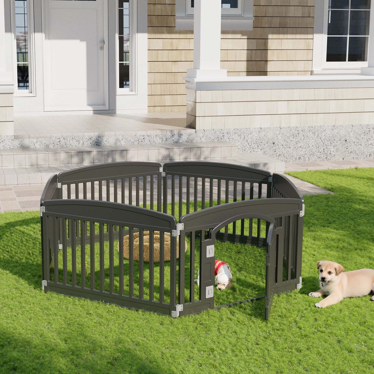 Plastic Dog Playpen, 6 Panel, 24IN Expandable Durable Pet Fence for Medium Dogs Indoor / Outdoor, Folding Portable Puppy Playpen