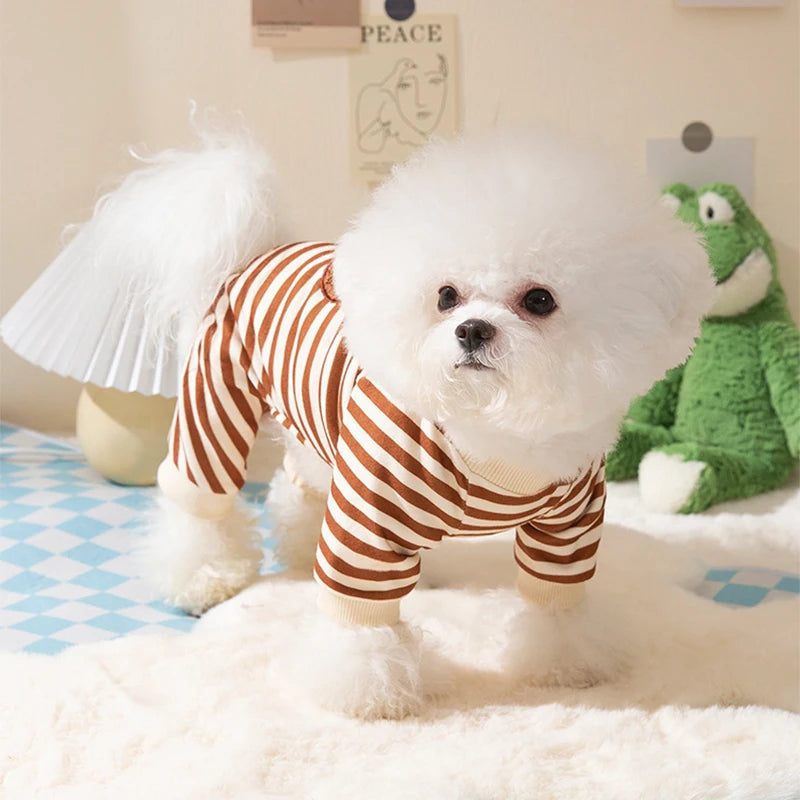 Pet Dog Clothes Striped Smile Print Jumpsuits, Pajamas