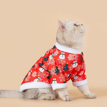 Autumn and winter Christmas pet clothes, comfortable cartoon printed pet cat and dog clothes