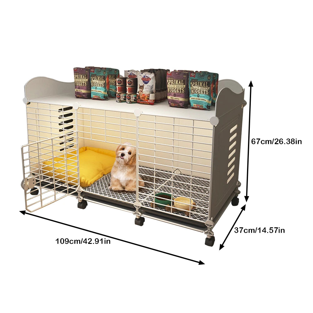 Dog Crate End Table with Wheels & Tray