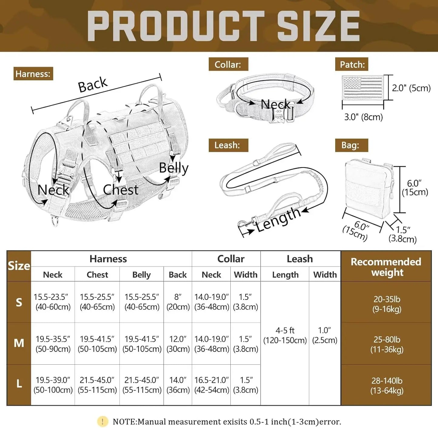 Tactical Dog Harness Set with Bungee Leash, Adjustable for Medium to Large Dogs