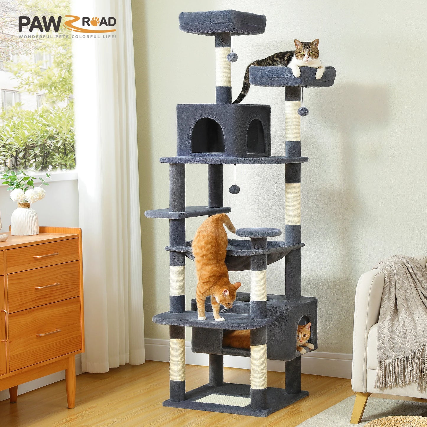 Large Cat Tree and Tower for Indoor Cats With Sisal-Covered Scratching Posts Spacious Hammock Padded Perches and Condos