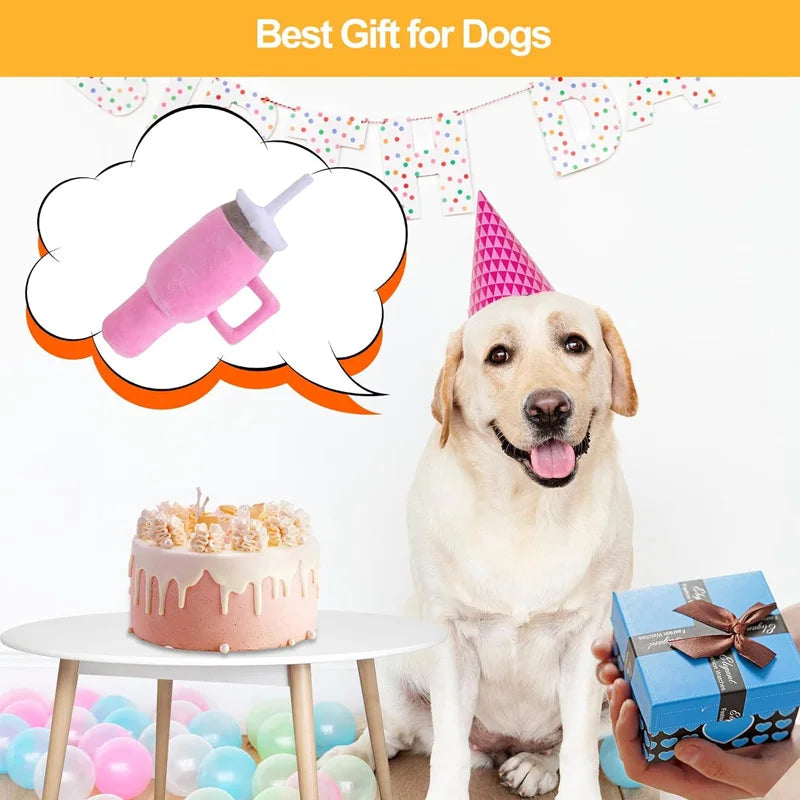 Squeaky Pink Giant Tumbler Cup Plush Pet Toy, Tear-Resistant for Dogs & Cats, Machine-Washable