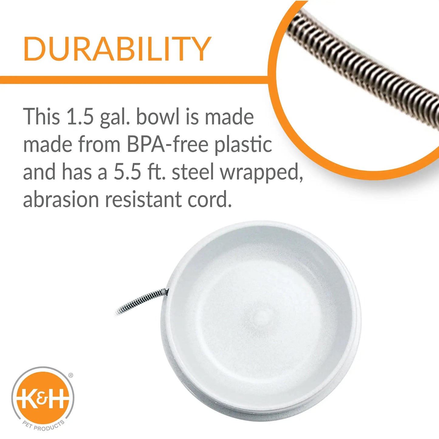 Outdoor Heated Cat & Dog Water Bowl, Granite, 1.5 Gallons