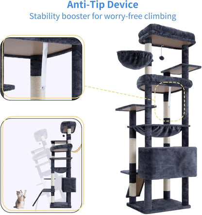 80-Inch Multi-Level Cat Tower for Large Indoor Cats with Spacious Perches, Scratching Board, and Caves